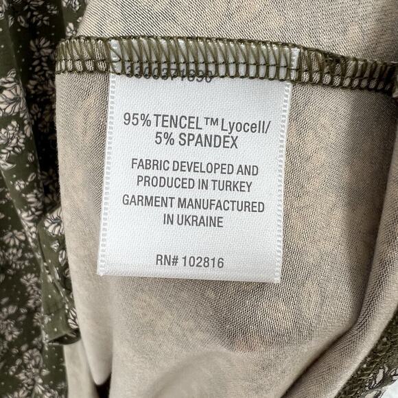 Garnet Hill Seamed Knit Trapeze Dress Olive Dot Floral 3/4 Sleeves Size Small - Picture 9 of 10